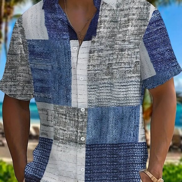 Men's Stylish Short-Sleeve Shirt Contrasting Color Patterned Print Street Style - Picture 4 of 11